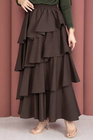 Kat Kat Volanlı Etek Kahve - Thumbnail