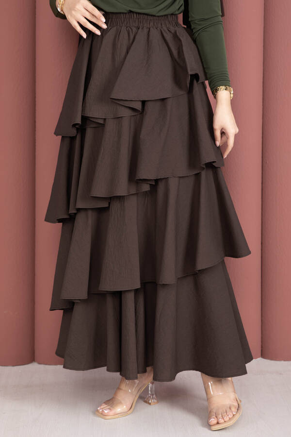 Htn - Kat Kat Volanlı Etek Kahve (1)