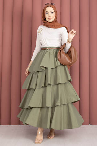 Kat Kat Volanlı Etek Olive - Thumbnail