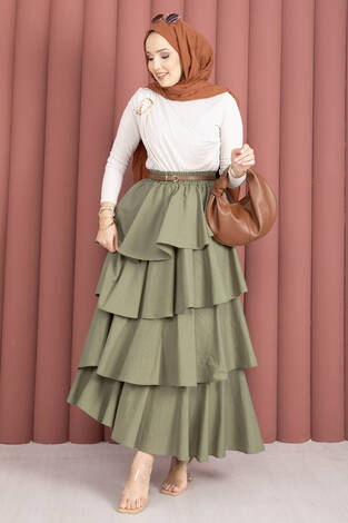 Kat Kat Volanlı Etek Olive - Thumbnail