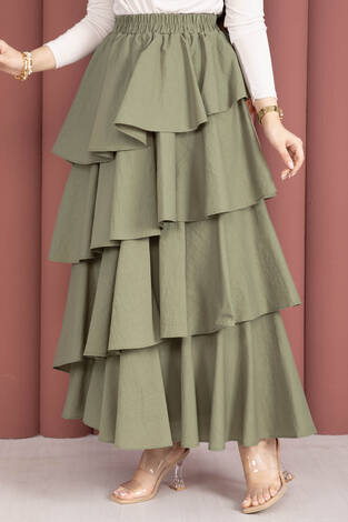 Kat Kat Volanlı Etek Olive - Thumbnail