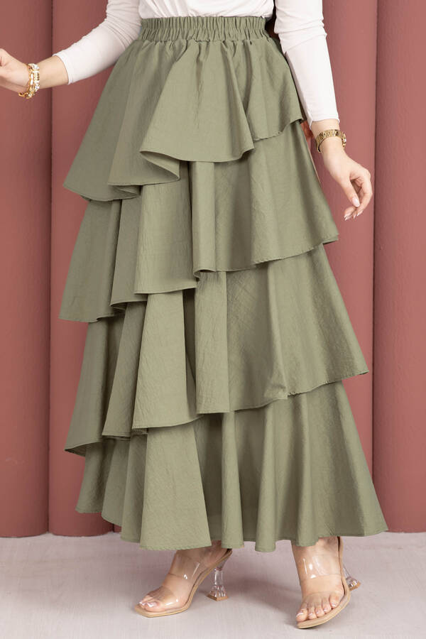 Htn - Kat Kat Volanlı Etek Olive (1)