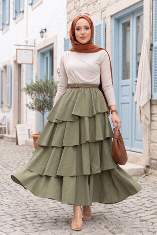 Kat Kat Volanlı Etek Olive