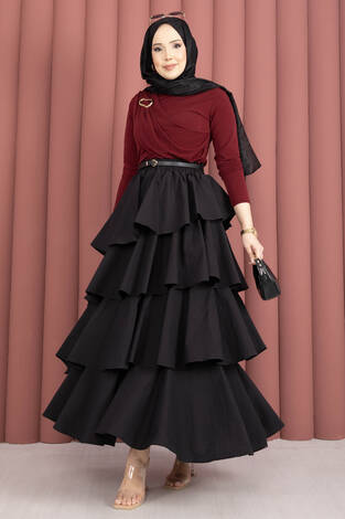 Kat Kat Volanlı Etek Siyah - Thumbnail