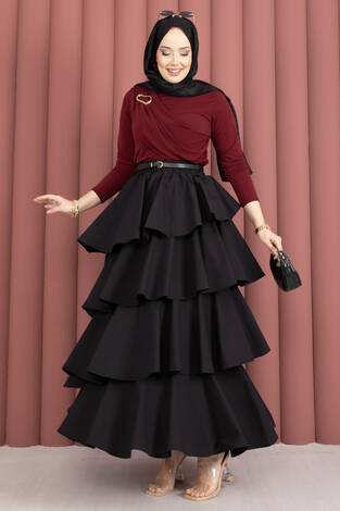 Kat Kat Volanlı Etek Siyah - Thumbnail