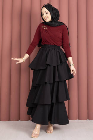 Kat Kat Volanlı Etek Siyah - Thumbnail
