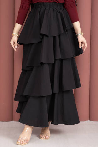 Kat Kat Volanlı Etek Siyah - Thumbnail