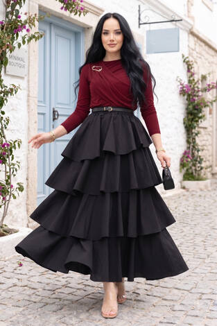 Kat Kat Volanlı Etek Siyah - Thumbnail