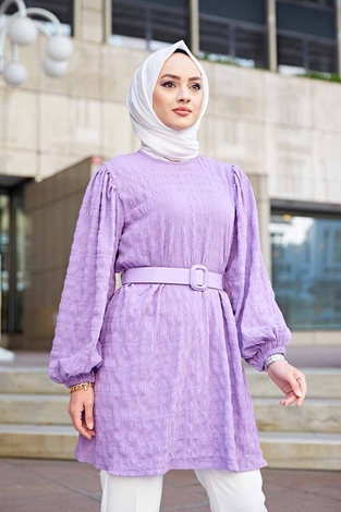 Kemerli Börümcük Tunik 350TH-4069 Lila - Thumbnail