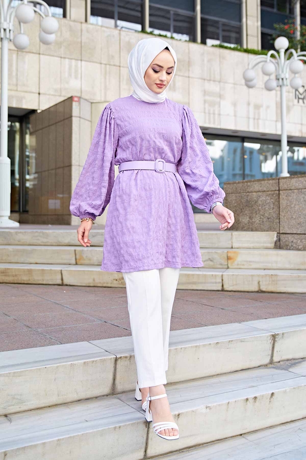 Th - Kemerli Börümcük Tunik 350TH-4069 Lila