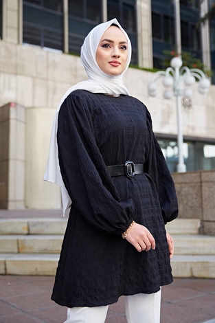 Kemerli Börümcük Tunik 350TH-4069 Siyah - Thumbnail