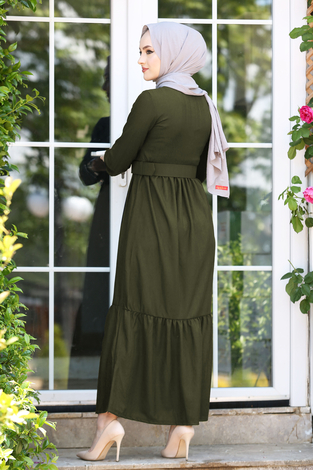 Kemerli Elbise 180SB-9023 Haki - Thumbnail