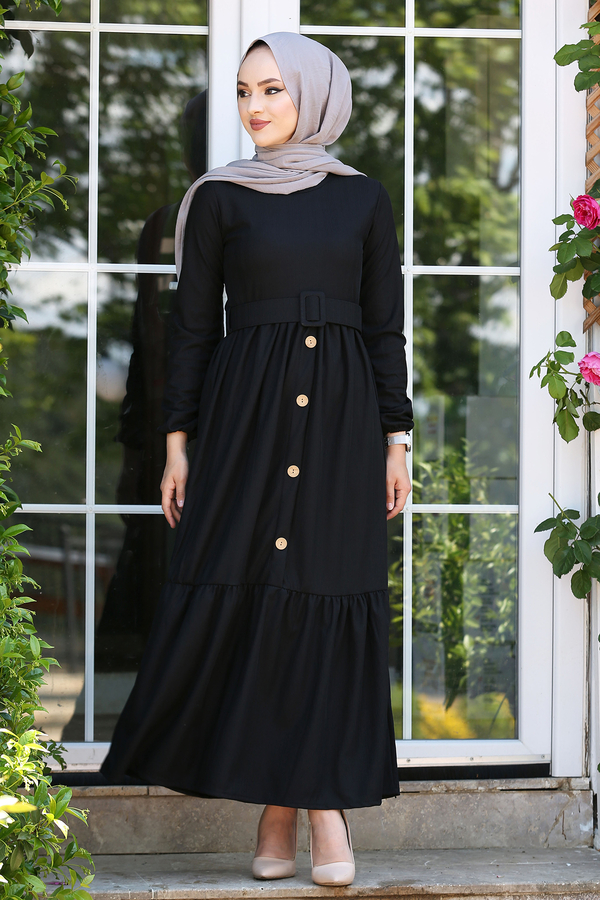 Kemerli Elbise 180SB-9023 Siyah