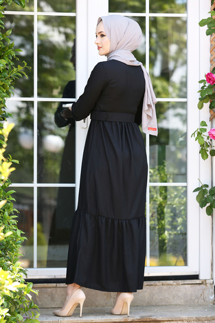 Kemerli Elbise 180SB-9023 Siyah - Thumbnail