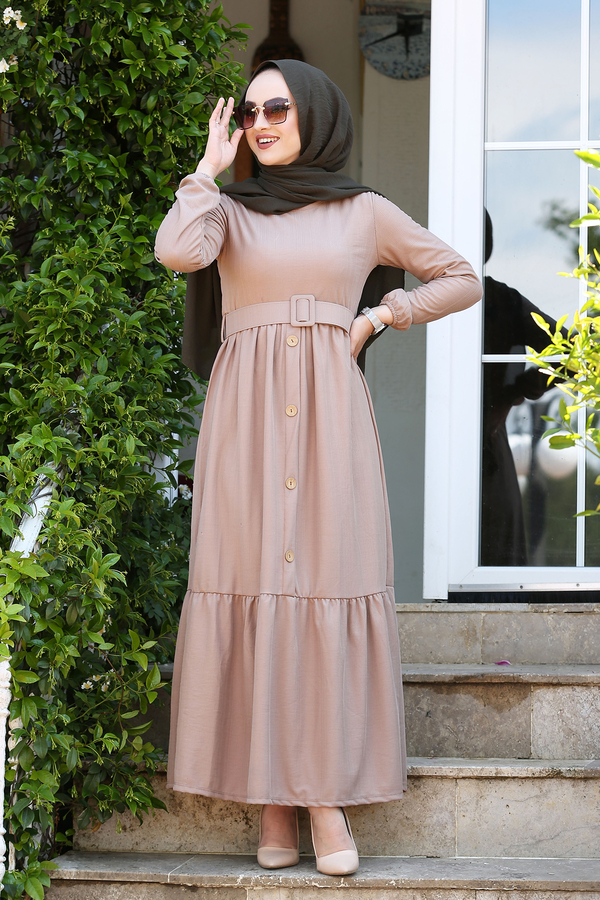 Kemerli Elbise 180SB-9023 Vizon Kemerli Elbise 180SB-9023 Vizon