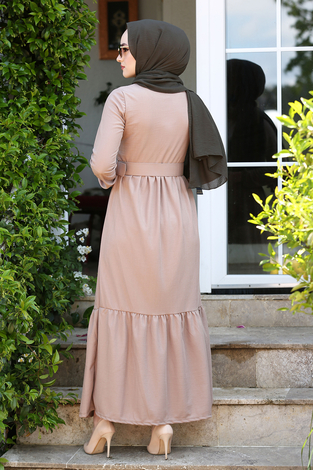 Kemerli Elbise 180SB-9023 Vizon - Thumbnail