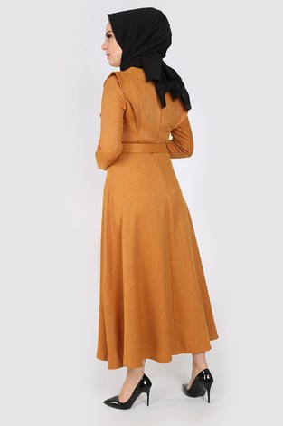 Kemerli Elbise 6330-10 sarı - Thumbnail