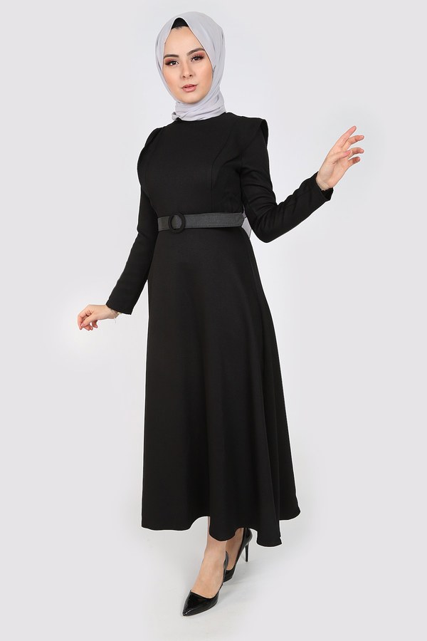 Kemerli Elbise 6330-01 siyah