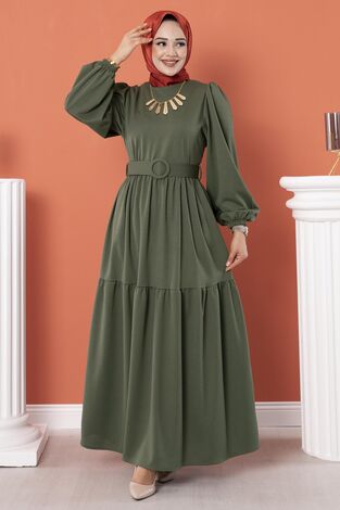 Kemerli Elbise Çağla Yeşili - Thumbnail