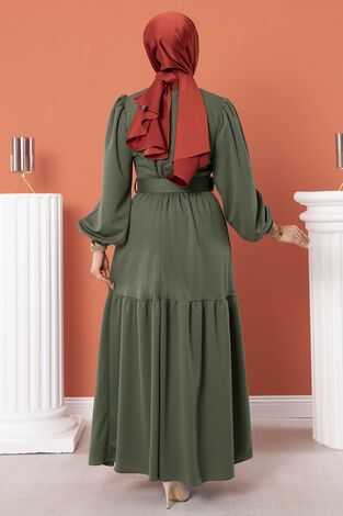 Kemerli Elbise Çağla Yeşili - Thumbnail