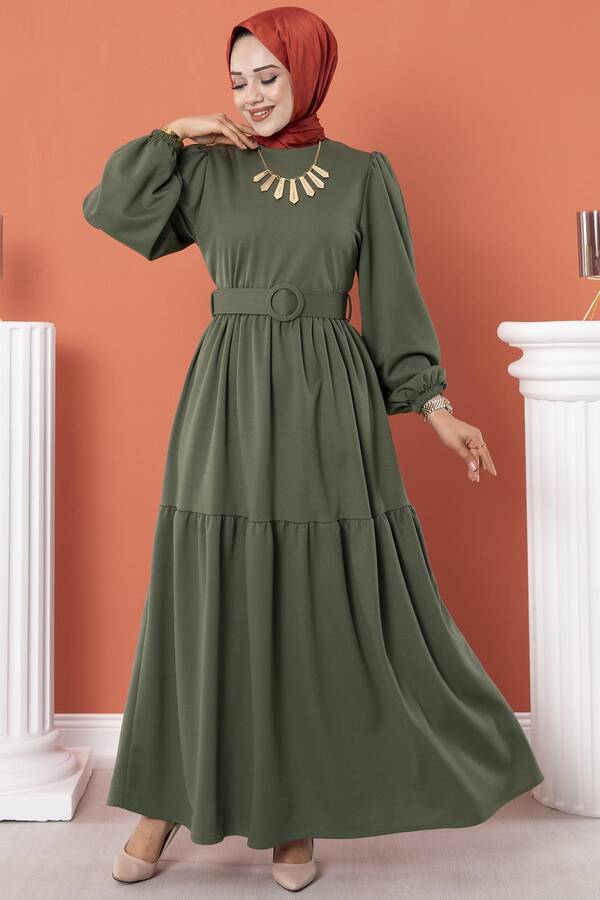 Kemerli Elbise Çağla Yeşili