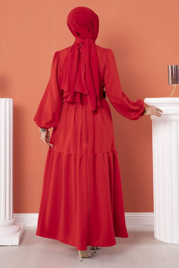 Kemerli Elbise Kırmızı