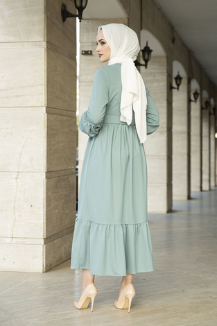 Kemerli Fırfırlı Elbise 100MD10204 Mint - Thumbnail