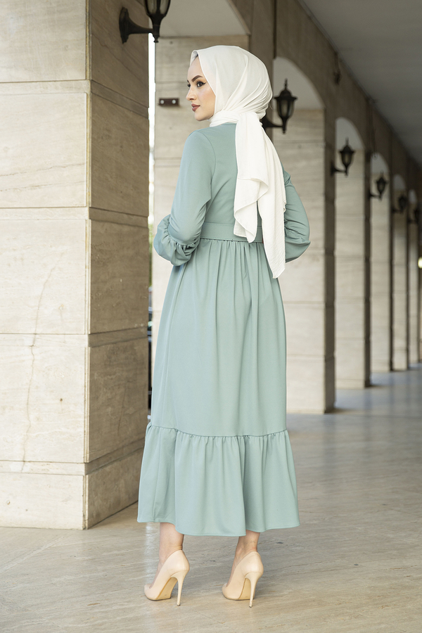 Kemerli Fırfırlı Elbise 100MD10204 Mint