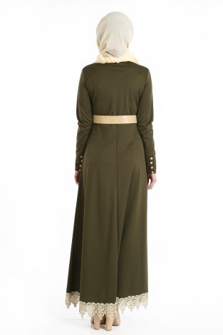 Kemerli Güpür Detaylı Elbise 1683-03 - Thumbnail