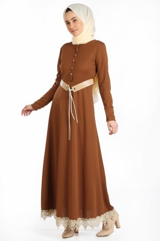 Kemerli Güpür Detaylı Elbise 1683-04 - Thumbnail