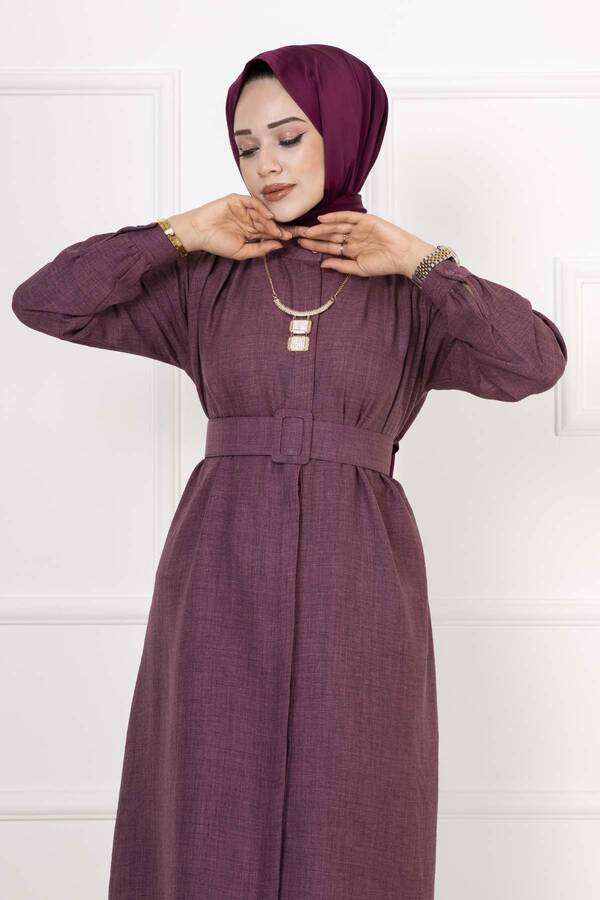 Teg - Kemerli Keten Tunik Lavanta (1)