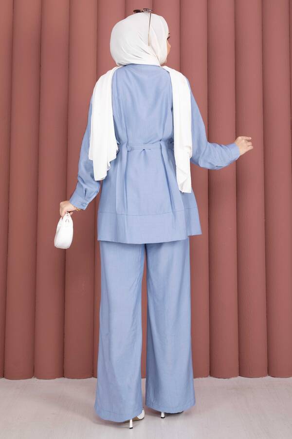 Kemerli Tunik Pantolon İkili Takım Bebe Mavisi - 5
