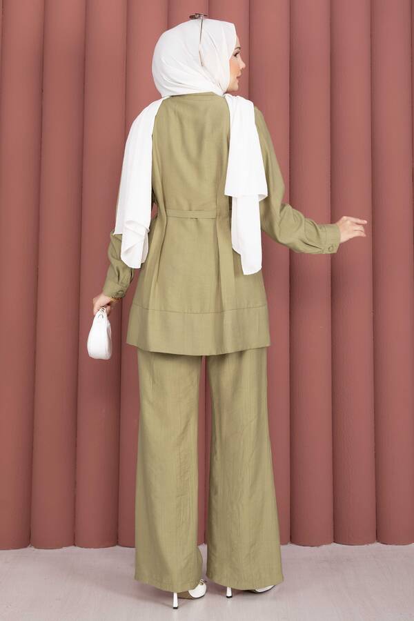 Kemerli Tunik Pantolon İkili Takım Yeşil Olive - 5