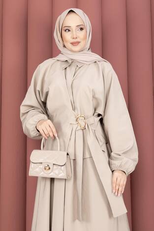 Kendinden Kuşaklı Toka Detaylı Etekli İkili Takım Taş - Thumbnail