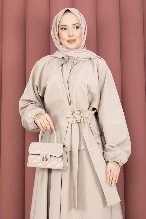 Htn - Kendinden Kuşaklı Toka Detaylı Etekli İkili Takım Taş (1)