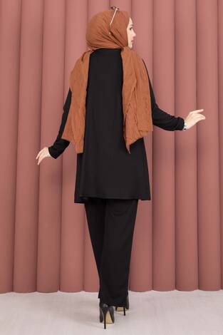 Kimonolu Tesettür Üçlü Takım Siyah - Thumbnail