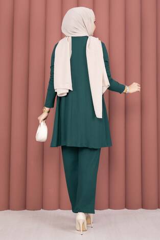 Kimonolu Tesettür Üçlü Takım Zümrüt - Thumbnail