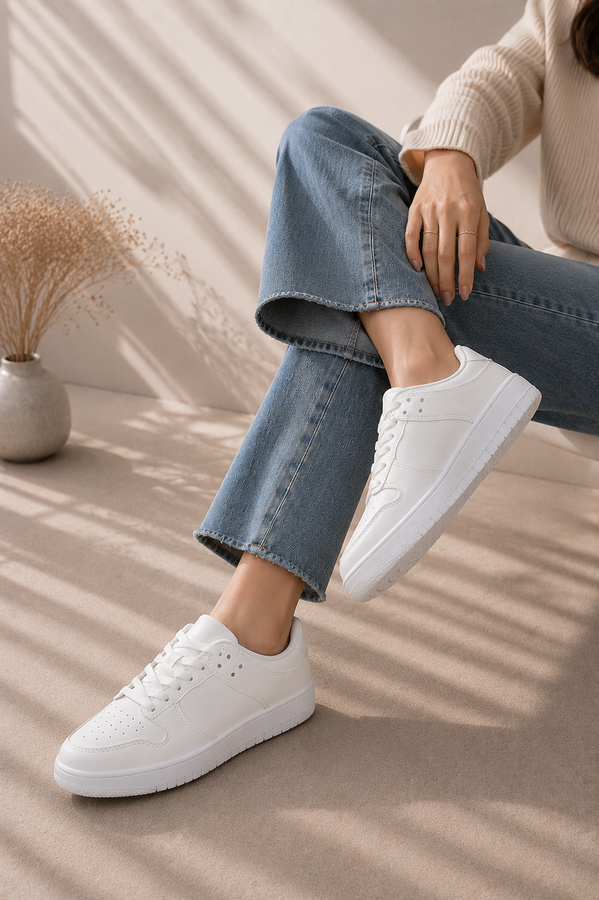 Srç - Klasik Bağcıklı Sneaker Spor Ayakkabı Beyaz