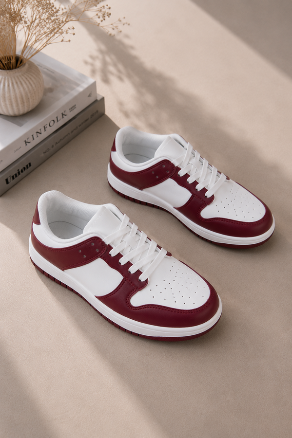 Klasik Bağcıklı Sneaker Spor Ayakkabı Bordo - 6