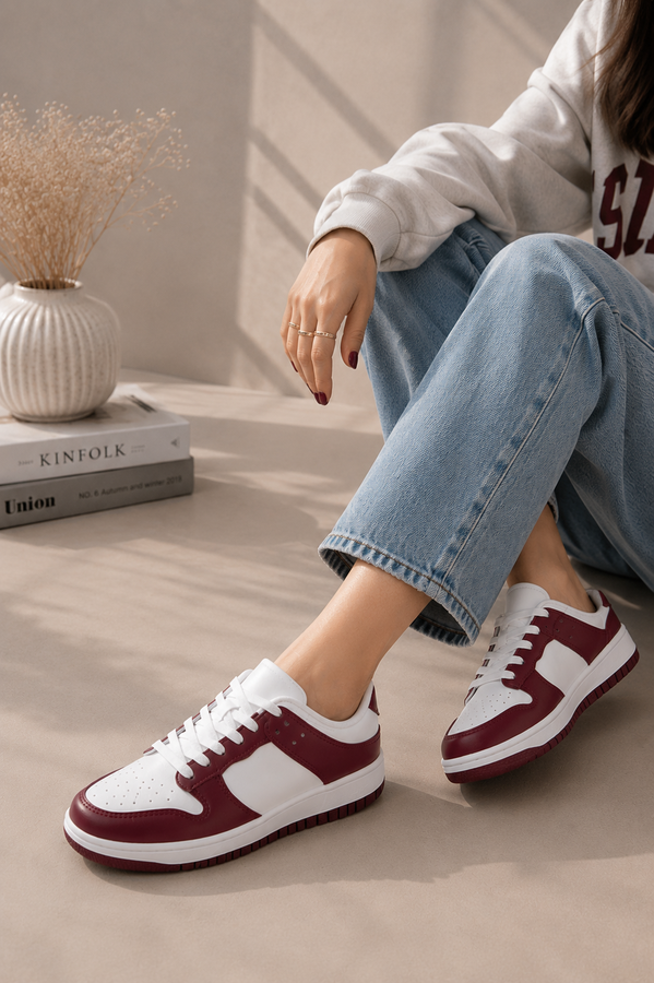 Srç - Klasik Bağcıklı Sneaker Spor Ayakkabı Bordo