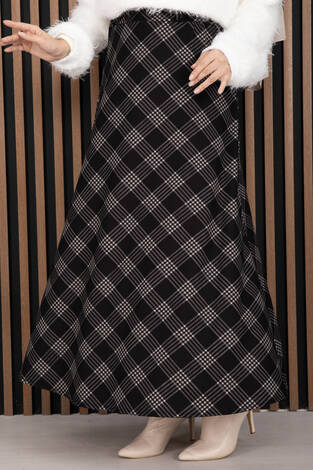 Klasik Ekose Desen Scuba Etek Siyah - Thumbnail