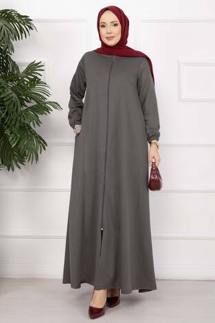 Klasik Fermuarlı Ferace Füme