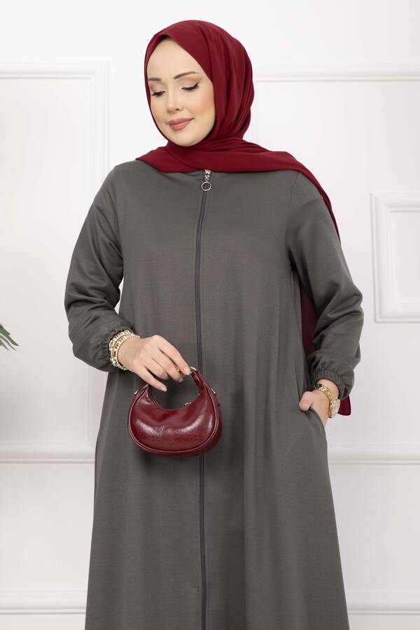 Tkm - Klasik Fermuarlı Ferace Füme (1)