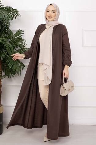 Klasik Fermuarlı Ferace Kahve - Thumbnail