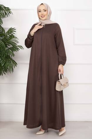 Klasik Fermuarlı Ferace Kahve