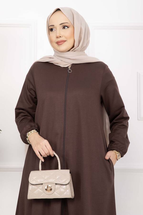 Tkm - Klasik Fermuarlı Ferace Kahve (1)