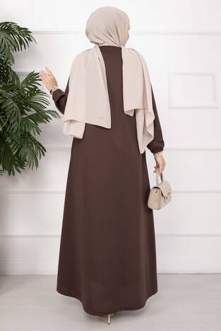 Klasik Fermuarlı Ferace Kahve - Thumbnail