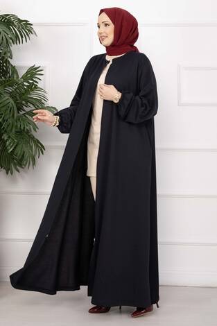 Klasik Fermuarlı Ferace Lacivert - Thumbnail