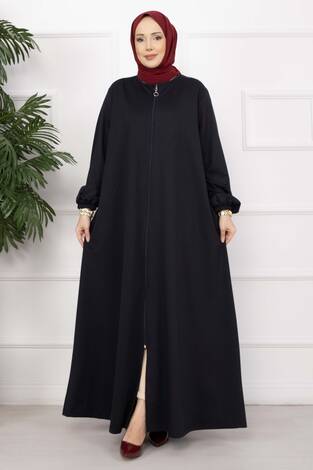 Klasik Fermuarlı Ferace Lacivert - Thumbnail