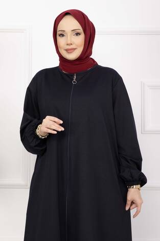 Klasik Fermuarlı Ferace Lacivert - Thumbnail